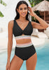 Black Women's 2 Piece Adjustable Strap Bikini Cami Split Swimsuit Tankini Set