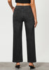 Washed Black Women's Casual Full Length High Waist Relaxed Fit Wide Leg Slight Stretch Jeans with Pocket