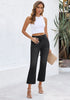 Washed Black Women's High Waisted  Stretch Raw Hem Distressed Flare Denim Jeans Pants