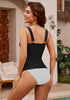 Black Women's Knot Front Twist Front Tankini Top Low Cut Shirred Swimsuit Tops