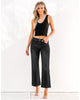 2024 Soft Black Women's Casual Flare High Waisted Jeans Wide Leg Relaxed Fit Stretch Ruched Denim Pants Trouser