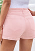 Candy Pink Women's High Waisted Rolled Hem Distressed Jeans Ripped Denim Shorts