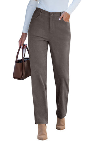 Dark Gray - Women's High Waist Straight Leg Corduroy Pants with Comfort Stretch Waistband Vintage Casual Fall Winter