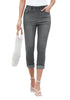 Smokey Grey Women's High Waisted Elastic Slight Stretch Denim Pull On Cuffed Hem Capri Jeans Denim Pants