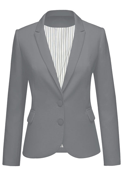 Gray Women's Long Sleeve Formal Notch Lapel Button Down Blazer Pockets Jacket