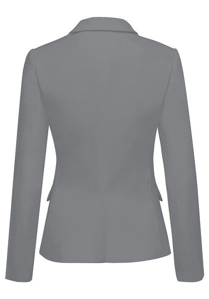 Gray Women's Long Sleeve Formal Notch Lapel Button Down Blazer Pockets Jacket