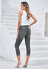 Smokey Grey Women's High Waisted Elastic Slight Stretch Denim Pull On Cuffed Hem Capri Jeans Denim Pants