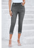 Smokey Grey Women's High Waisted Elastic Slight Stretch Denim Pull On Cuffed Hem Capri Jeans Denim Pants
