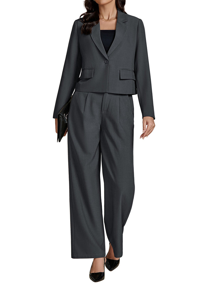 Dark Grey Women Business Casual Outfit Button Front Long Sleeve  Lookbook  Store