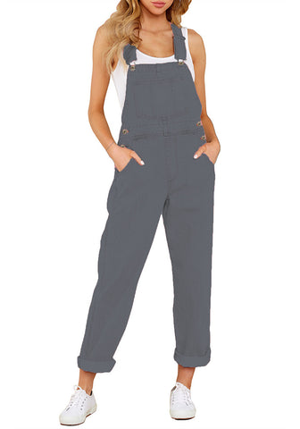 Gray Women's Casual Stretch Denim Bib Overalls Pants Pocketed Jeans Jumpsuits