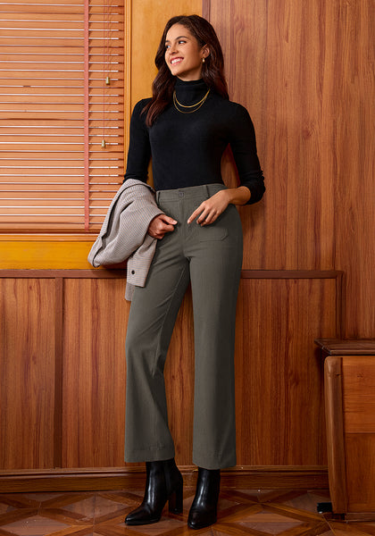Gray Fashionable High Waisted Wide Leg Trousers for Women Elastic Waist Loose Fit Corduroy Pants