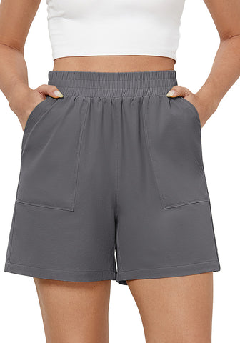 Storm Gray Women's High Waist Lounge Shorts with Pockets Regular Fit Casual Shorts