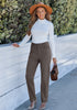 Dark Gray - Women's High Waist Straight Leg Corduroy Pants with Comfort Stretch Waistband Vintage Casual Fall Winter