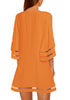 Orange Women Casual Crewneck Mesh Panel 3/4 Bell Sleeve Loose Tunic Dress