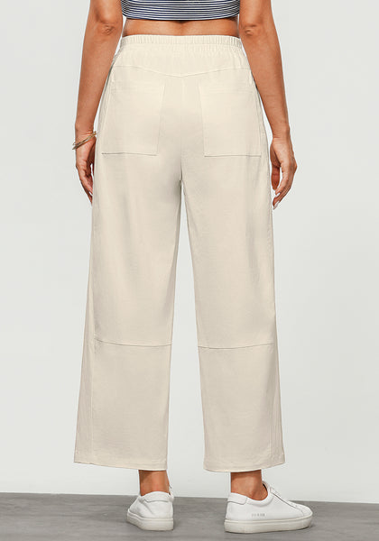 Oatmeal Women Pant Full Length Elastic Waist Lounge barral side pocket