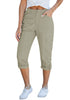 Safari Women's High Wasited Cargo Pants Cuffed Hem Elastic Waist Capri Pants With Pockets