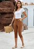 Leather Brown Women's Capri High Waisted Pant Skinny Fit Pocket Stretch Legging Trousers