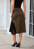 Dark Brown Cheetah Satin Midi Skirt — High Waisted A Line Slip Skirt with Slit, Lace Trim & Stretchy Waist