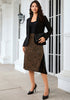 Dark Brown Cheetah Satin Midi Skirt — High Waisted A Line Slip Skirt with Slit, Lace Trim & Stretchy Waist
