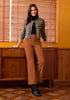 Burnt Orange Fashionable High Waisted Wide Leg Trousers for Women Elastic Waist Loose Fit Corduroy Pants