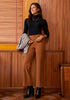 Burnt Orange Fashionable High Waisted Wide Leg Trousers for Women Elastic Waist Loose Fit Corduroy Pants