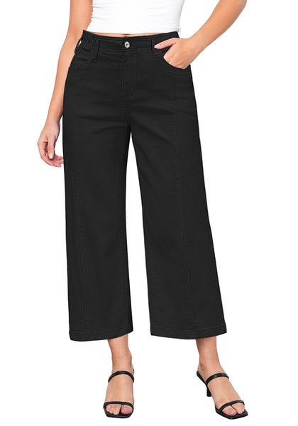 True Black Women's High Waisted Wide Leg Denim Cropped Jean Pants for Curvy