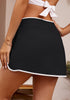 Black with White Trim Women's Low Slanted Waisted Tankini Bathing Suit Bottom Brief Front Slit Swim Skirted