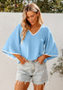 Light Blue Women's 3/4 Sleeve Bell Blouse Color Block Flowy Business Casual Work Tops