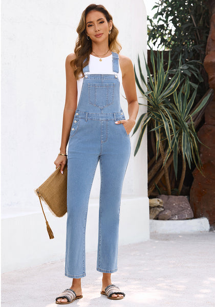 Bright Blue  Women's Casual Adjustable Strap fit Jumpsuit with Pocket Jeans Trouse