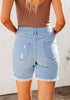Powder Blue Women's High Waisted Denim Shorts Raw Hem Distressed Stretchy