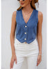 Classic Blue Women's Cropped Jeans Vest Denim Top Button Down Casual Sleeveless Jacket