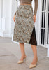Sand Cheetah Satin Midi Skirt — High Waisted A Line Slip Skirt with Slit, Lace Trim & Stretchy Waist