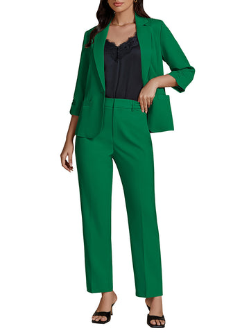 Green Two piece set of women's 3/4 sleeve business coat and pants suit