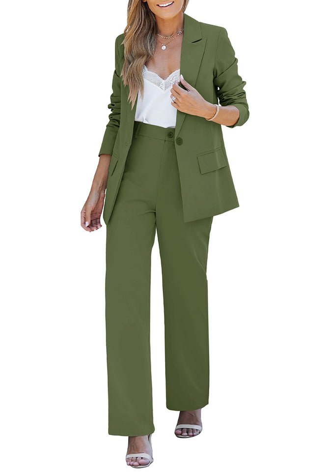 Olive Green Women s Business Casual 2 Piece Blazer Jacket Straight Leg Lookbook Store