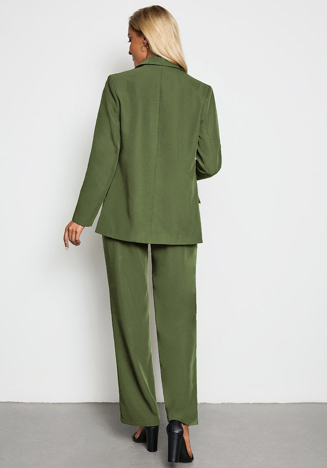 Olive Green Women's Business Casual 2 Piece Blazer Jacket Straight Leg Lookbook Store Olive Green Women's Business Casual 2 Piece Blazer Jacket Straight Leg Lookbook Store
