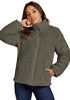 Olive Green Women Casual Corduroy Winter Full Front Zip Stand Neck Long Fit Moderate Jackets