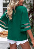 Women's Casual V Neck Mesh Panel Blouse Tops 3/4 Bell Sleeve Shirt