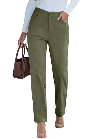 Olive Green - Women's High Waist Straight Leg Corduroy Pants with Comfort Stretch Waistband Vintage Casual Fall Winter