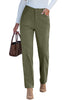 Olive Green - Women's High Waist Straight Leg Corduroy Pants with Comfort Stretch Waistband Vintage Casual Fall Winter