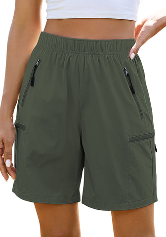 LookbookStore Women's  Army Green Cargo Hiking Shorts Elastic Pull On Waist Lightweight Quick Dry 7 Inch Inseam Summer Outdoor Athletic Golf Shorts
