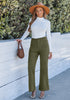 Olive Green Women's High Quality Corduroy Pants High Waist Winter Flared Pants Carry Pockets