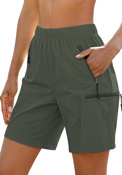 LookbookStore Women's  Army Green Cargo Hiking Shorts Elastic Pull On Waist Lightweight Quick Dry 7 Inch Inseam Summer Outdoor Athletic Golf Shorts