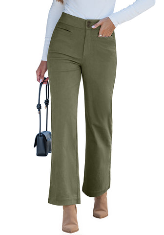Olive Green  Women's Wide Leg Corduroy Pants Fashion High Waisted Pants with Pockets