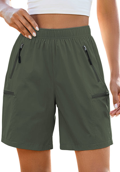 LookbookStore Women's  Army Green Cargo Hiking Shorts Elastic Pull On Waist Lightweight Quick Dry 7 Inch Inseam Summer Outdoor Athletic Golf Shorts
