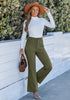 Olive Green Women's High Quality Corduroy Pants High Waist Winter Flared Pants Carry Pockets