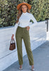 Olive Green - Women's High Waist Straight Leg Corduroy Pants with Comfort Stretch Waistband Vintage Casual Fall Winter