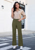 Olive Green  Women's Wide Leg Corduroy Pants Fashion High Waisted Pants with Pockets