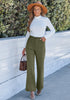 Olive Green Women's High Quality Corduroy Pants High Waist Winter Flared Pants Carry Pockets
