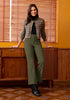 Olive Green Fashionable High Waisted Wide Leg Trousers for Women Elastic Waist Loose Fit Corduroy Pants