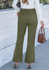 Olive Green Women's High Quality Corduroy Pants High Waist Winter Flared Pants Carry Pockets